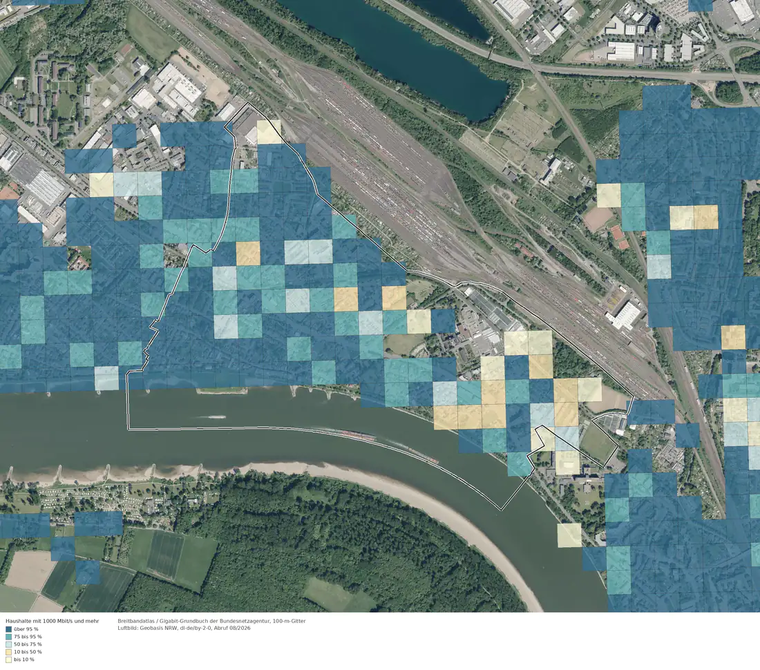 Breitbandverfügbarkeit 1000 Mbit/s im Gebiet Köln Ensen