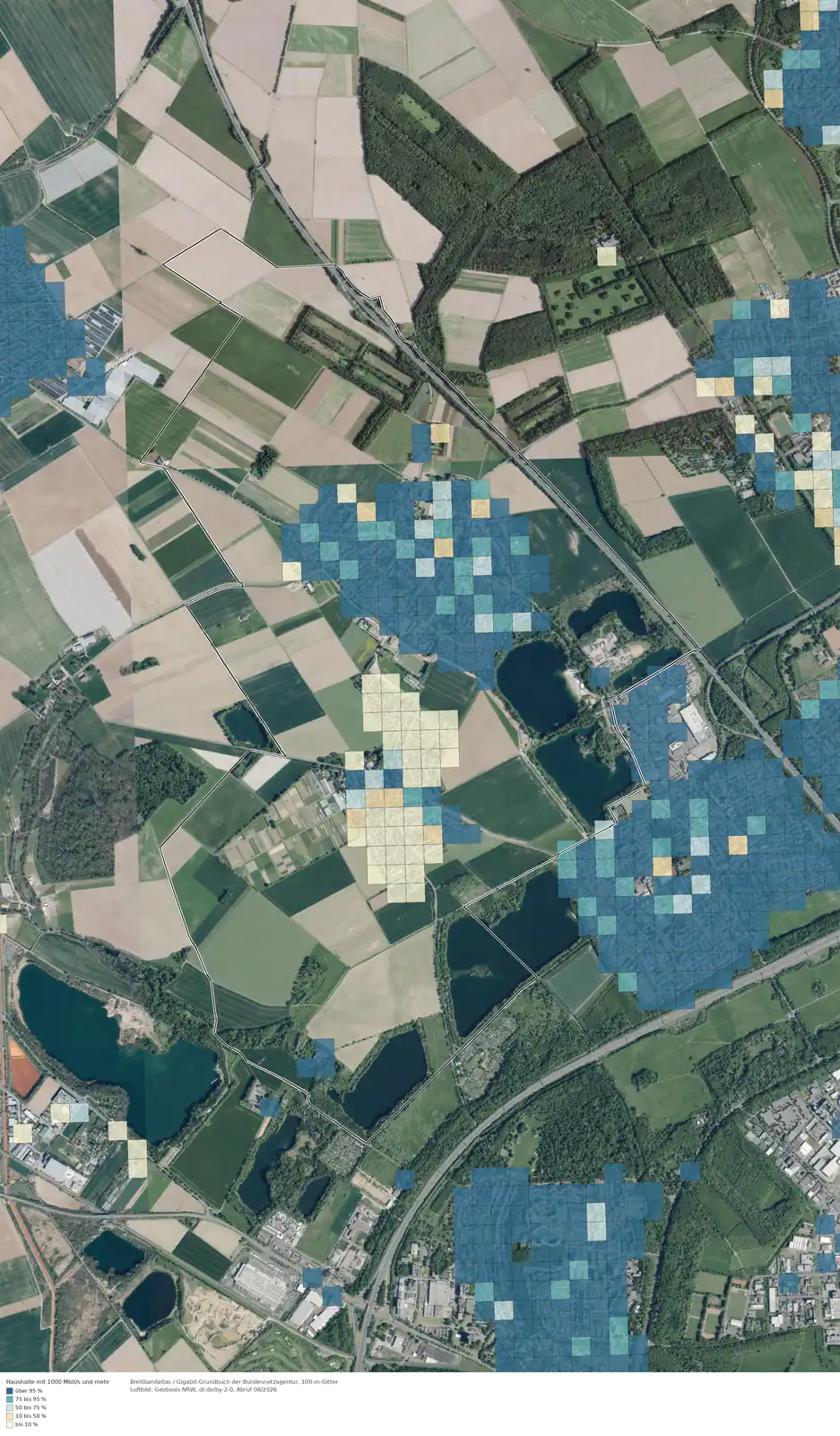 Breitbandverfügbarkeit 1000 Mbit/s im Gebiet Köln Esch/Auweiler