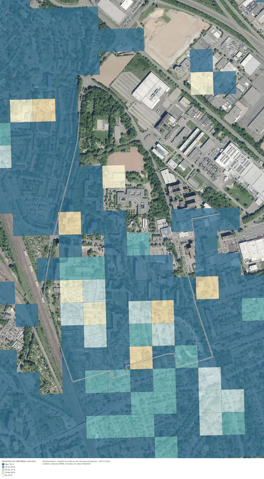 Breitbandverfügbarkeit 1000 Mbit/s im Gebiet Köln Finkenberg