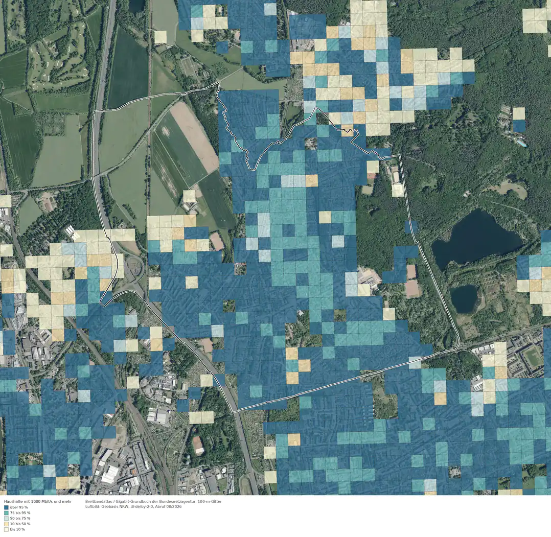Breitbandverfügbarkeit 1000 Mbit/s im Gebiet Köln Höhenhaus