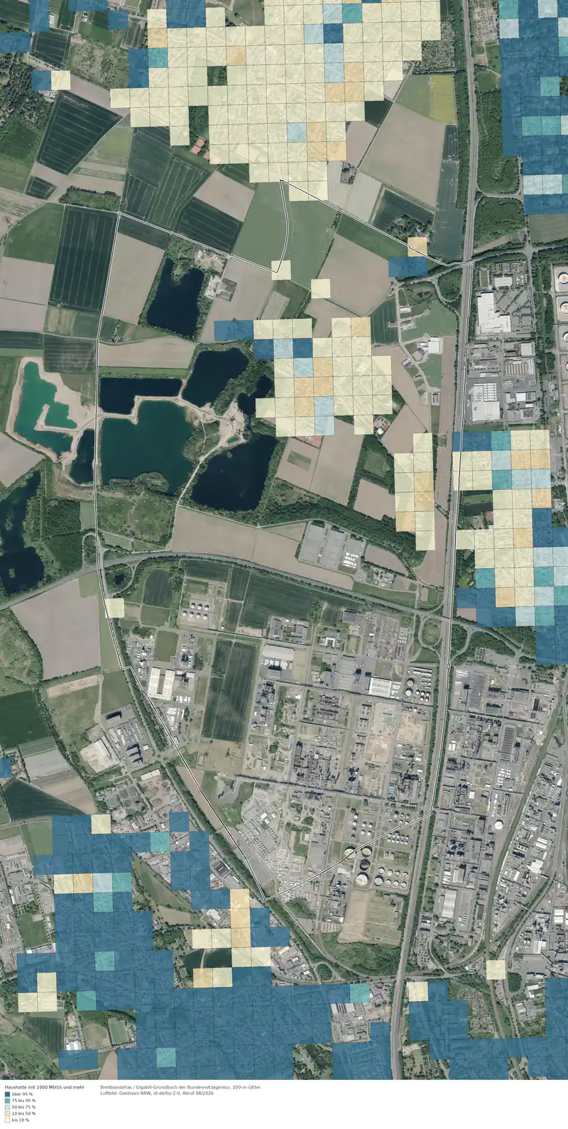 Breitbandverfügbarkeit 1000 Mbit/s im Gebiet Köln Immendorf