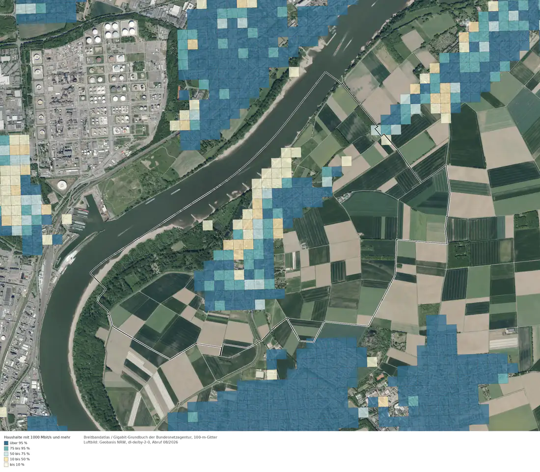 Breitbandverfügbarkeit 1000 Mbit/s im Gebiet Köln Langel