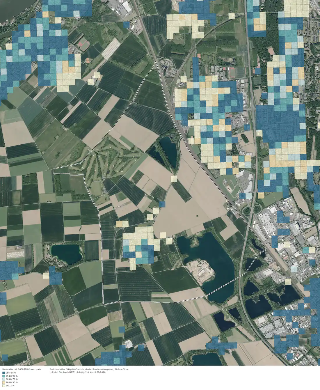 Breitbandverfügbarkeit 1000 Mbit/s im Gebiet Köln Libur