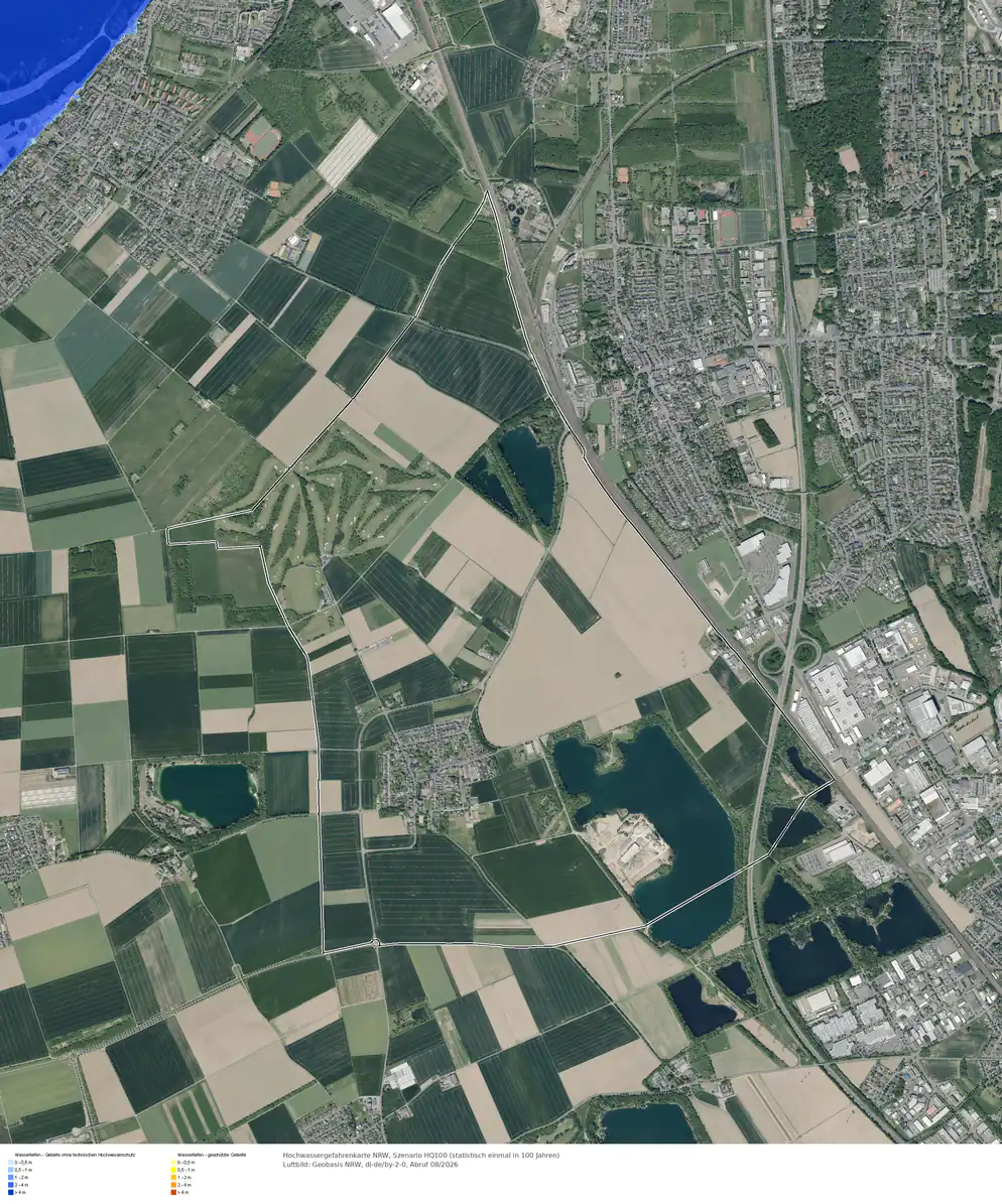 Hochwasserszenario HQ100 im Gebiet Köln Libur