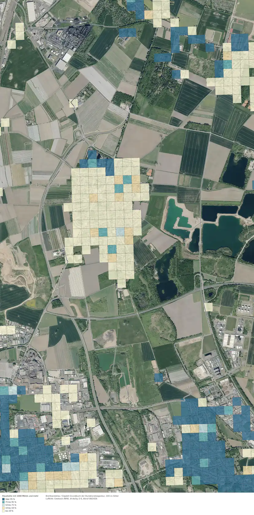 Breitbandverfügbarkeit 1000 Mbit/s im Gebiet Köln Meschenich