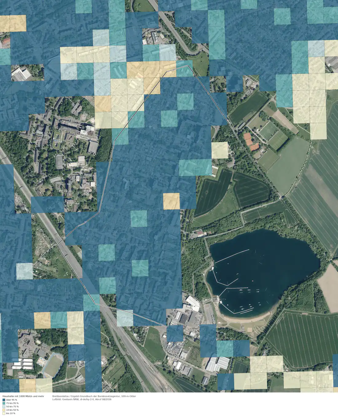 Breitbandverfügbarkeit 1000 Mbit/s im Gebiet Köln Neubrück