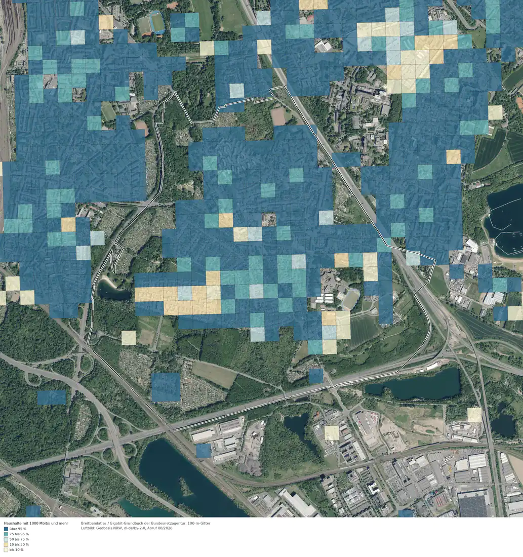 Breitbandverfügbarkeit 1000 Mbit/s im Gebiet Köln Ostheim