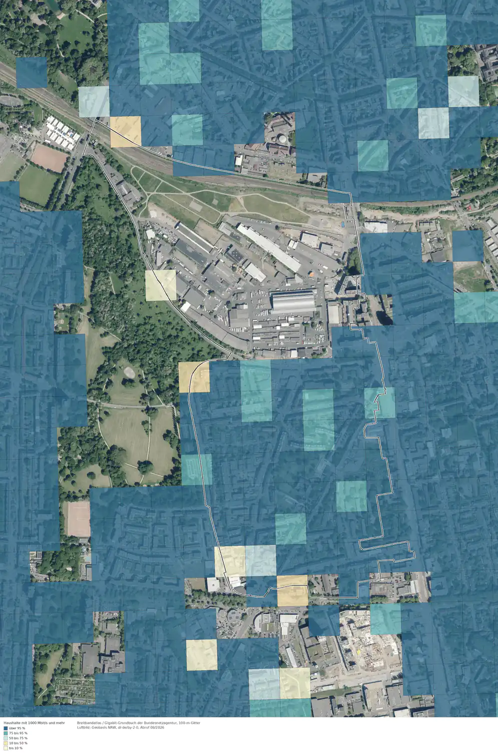 Breitbandverfügbarkeit 1000 Mbit/s im Gebiet Köln Raderberg