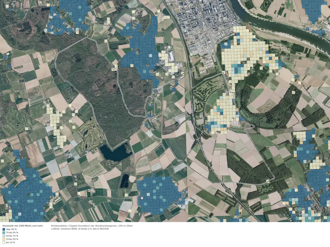 Breitbandverfügbarkeit 1000 Mbit/s im Gebiet Köln Roggendorf/Thenhoven