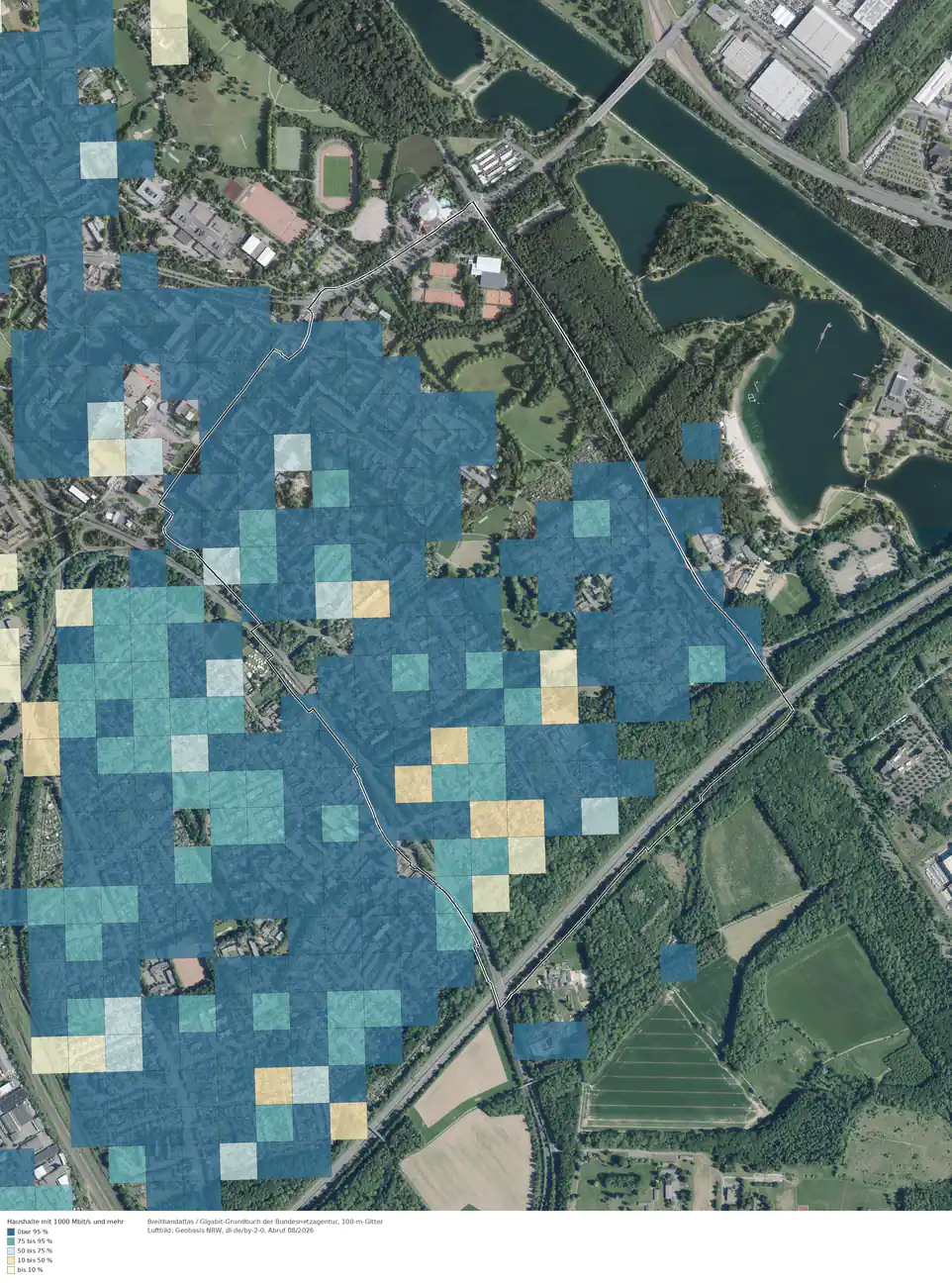 Breitbandverfügbarkeit 1000 Mbit/s im Gebiet Köln Seeberg