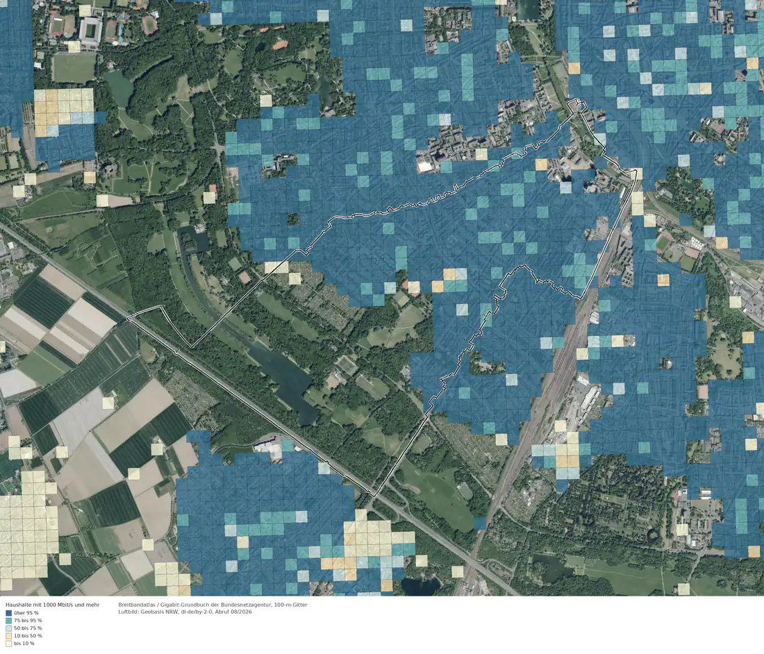 Breitbandverfügbarkeit 1000 Mbit/s im Gebiet Köln Sülz
