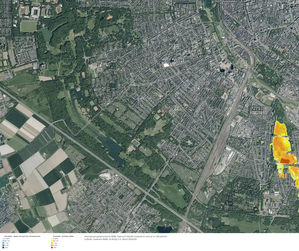 Hochwasserszenario HQ100 im Gebiet Köln Sülz