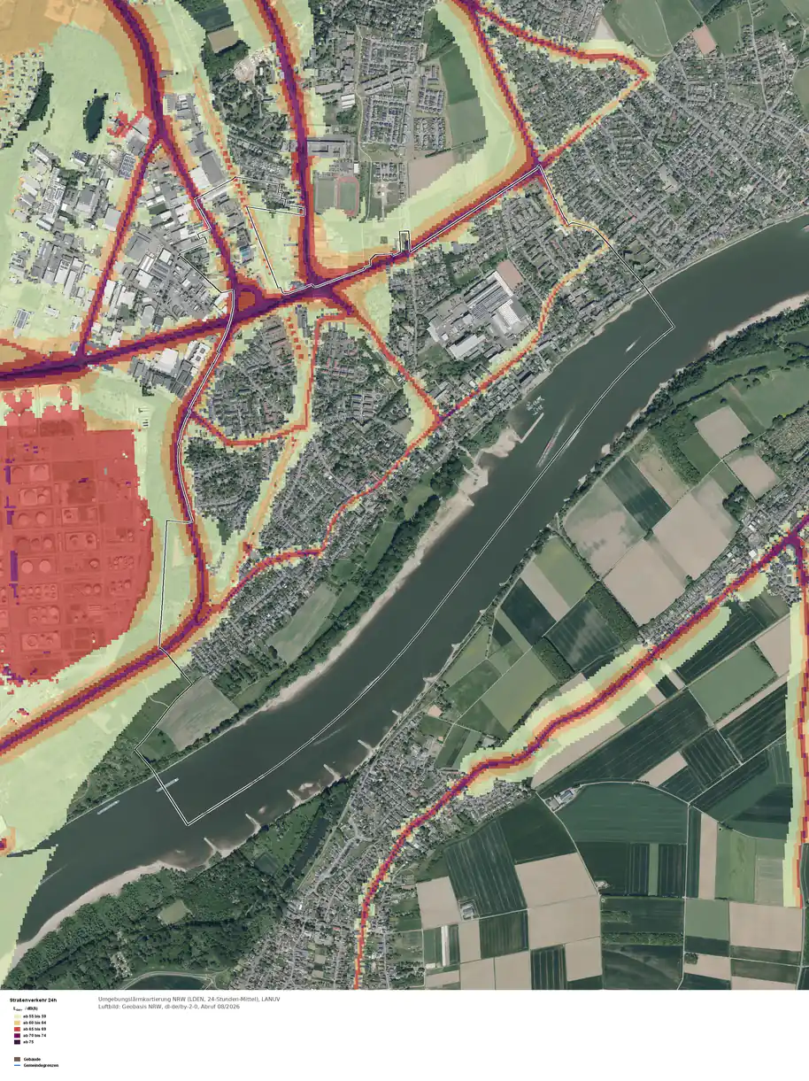 Umgebungslärm (LDEN, 24-Stunden-Mittel) im Gebiet Köln Sürth
