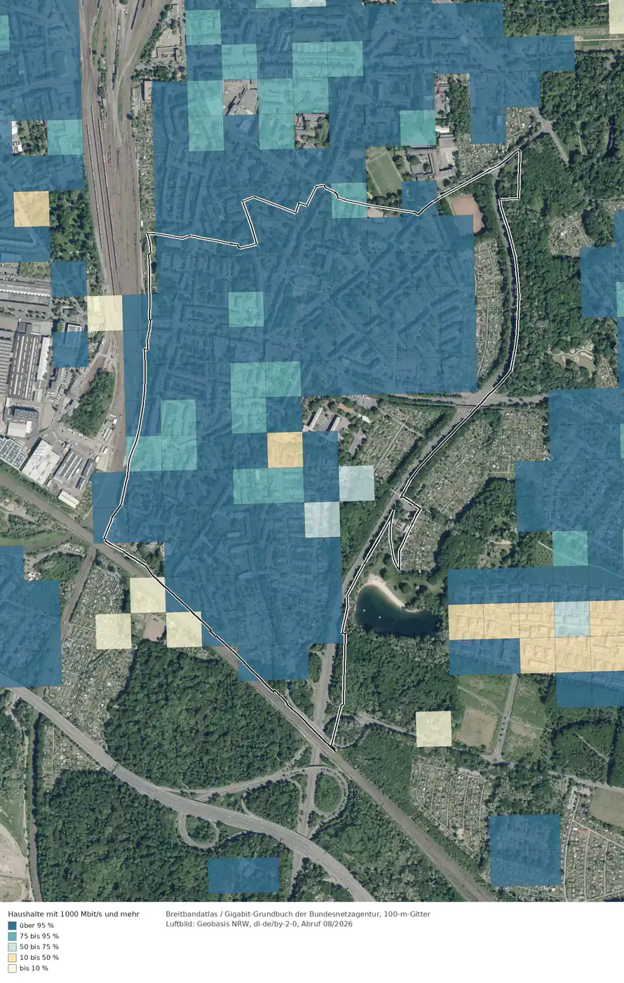 Breitbandverfügbarkeit 1000 Mbit/s im Gebiet Köln Vingst