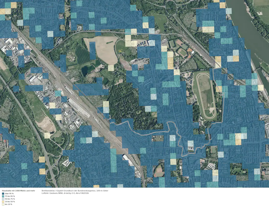 Breitbandverfügbarkeit 1000 Mbit/s im Gebiet Köln Weidenpesch