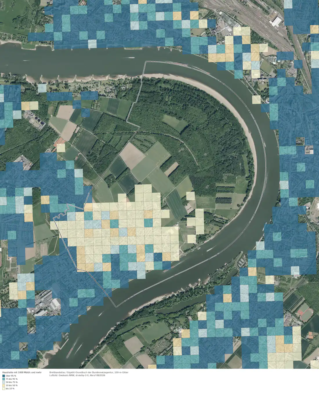 Breitbandverfügbarkeit 1000 Mbit/s im Gebiet Köln Weiß