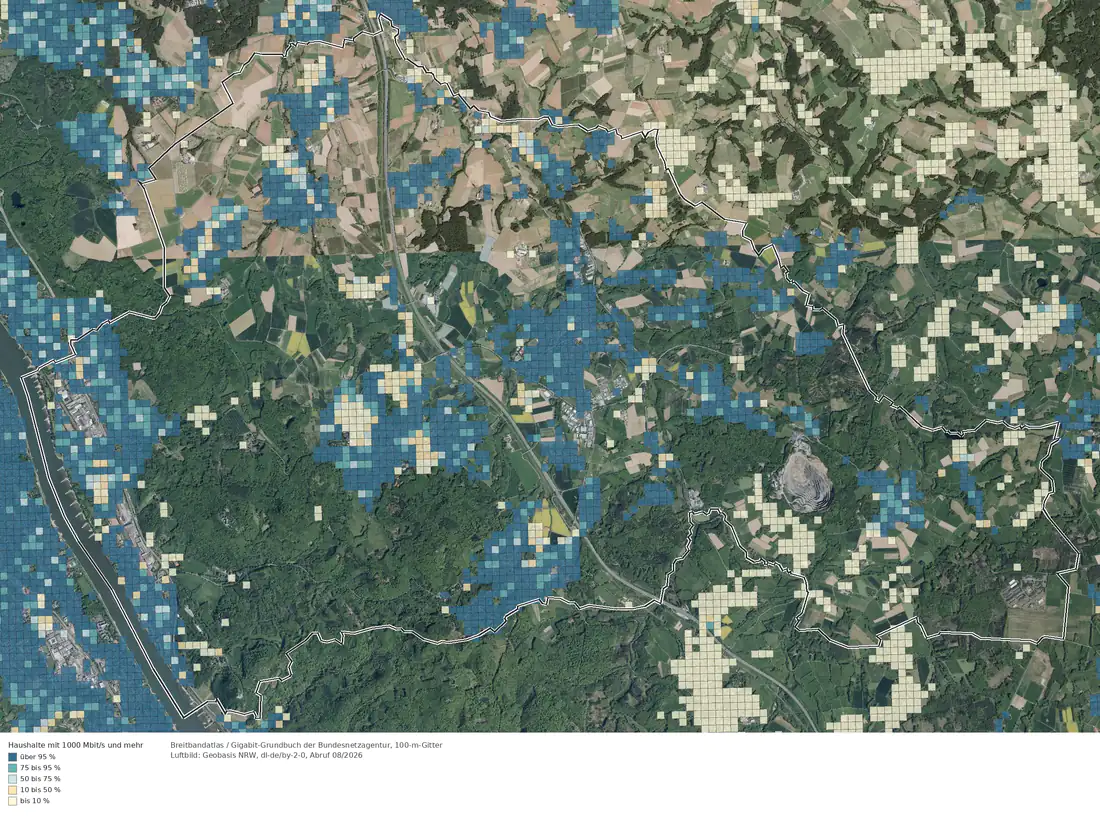 Breitbandverfügbarkeit 1000 Mbit/s im Gebiet Königswinter