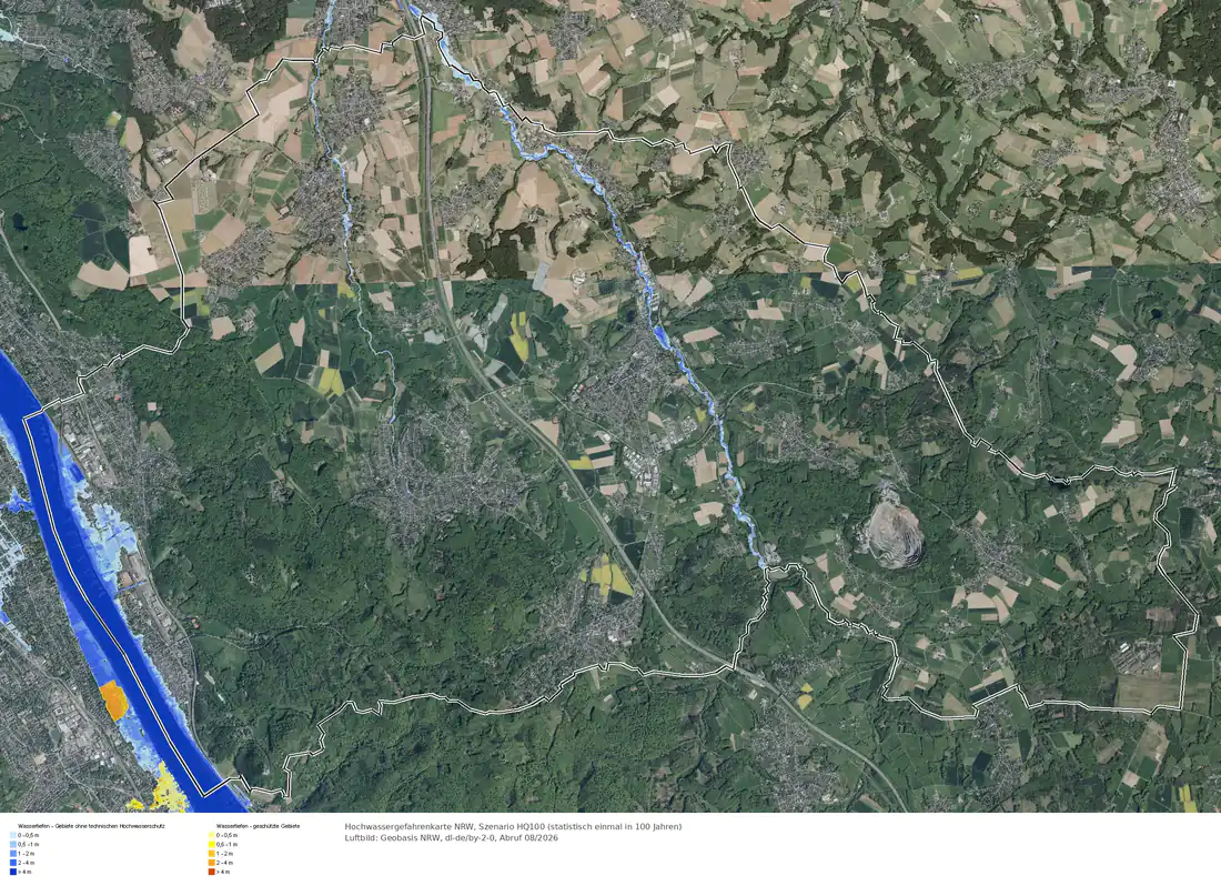 Hochwasserszenario HQ100 im Gebiet Königswinter
