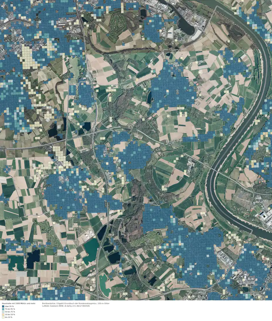 Breitbandverfügbarkeit 1000 Mbit/s im Gebiet Meerbusch