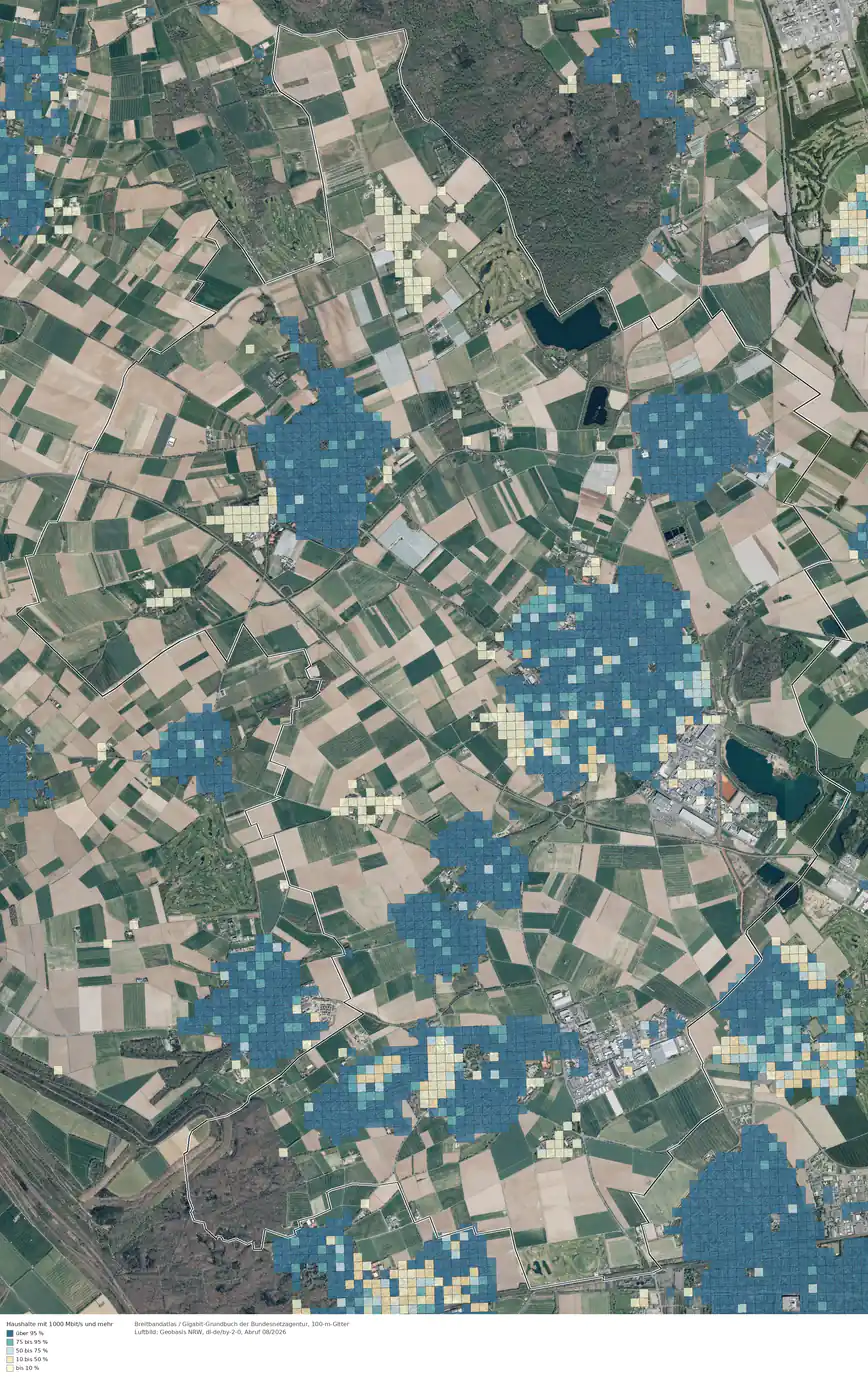 Breitbandverfügbarkeit 1000 Mbit/s im Gebiet Pulheim