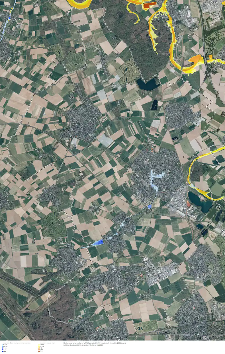 Hochwasserszenario HQ100 im Gebiet Pulheim
