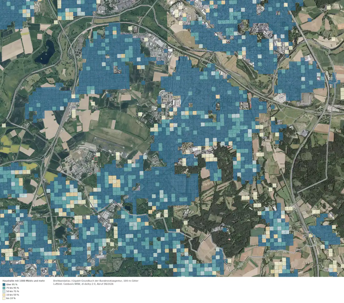 Breitbandverfügbarkeit 1000 Mbit/s im Gebiet Sankt Augustin